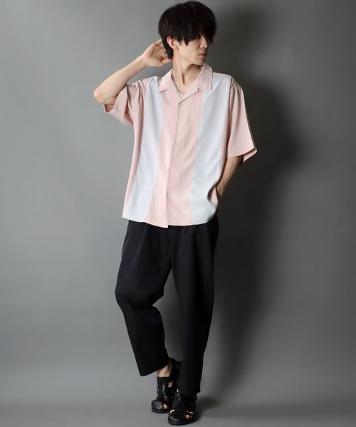 SITRY(シトリー)の「Oversize Drop shoulder panel design Open Collar Shirt/オーバーサイズ ドロップショルダー パネルデザイン オープンカラー シャツ(シャツ/ブラウス・メンズ・チャコールグレー/ライトグレー/ブラック/サックスブルー/グリーン/スモークピンク・M/L)」の11枚目の写真