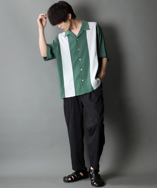 SITRY(シトリー)の「Oversize Drop shoulder panel design Open Collar Shirt/オーバーサイズ ドロップショルダー パネルデザイン オープンカラー シャツ(シャツ/ブラウス・メンズ・チャコールグレー/ライトグレー/ブラック/サックスブルー/グリーン/スモークピンク・M/L)」の14枚目の写真