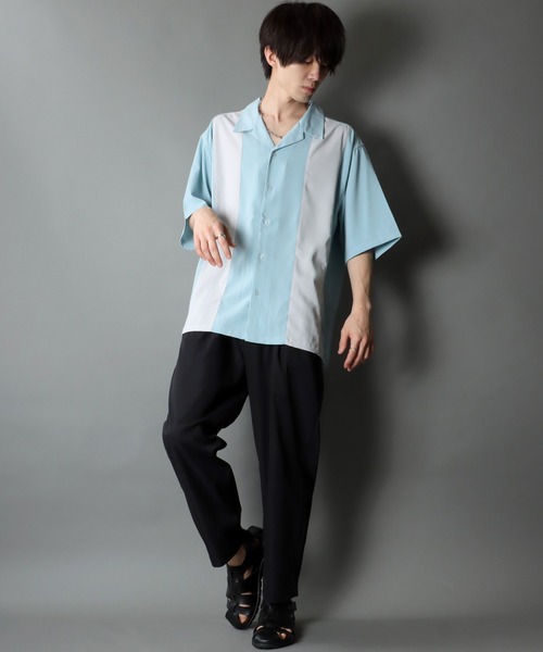 SITRY(シトリー)の「Oversize Drop shoulder panel design Open Collar Shirt/オーバーサイズ ドロップショルダー パネルデザイン オープンカラー シャツ(シャツ/ブラウス・メンズ・チャコールグレー/ライトグレー/ブラック/サックスブルー/グリーン/スモークピンク・M/L)」の13枚目の写真