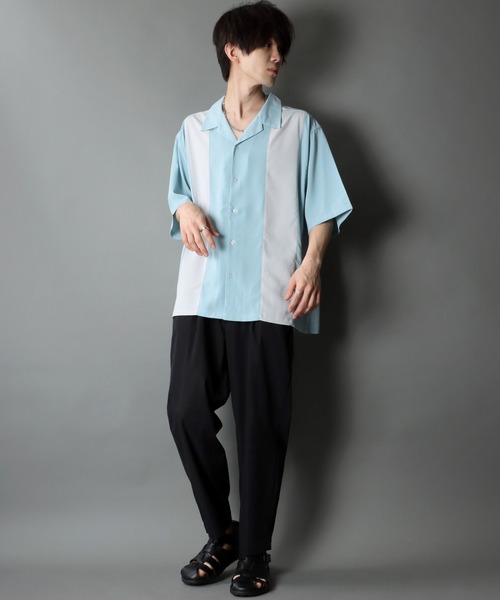 SITRY(シトリー)の「Oversize Drop shoulder panel design Open Collar Shirt/オーバーサイズ ドロップショルダー パネルデザイン オープンカラー シャツ(シャツ/ブラウス・メンズ・チャコールグレー/ライトグレー/ブラック/サックスブルー/グリーン/スモークピンク・M/L)」の12枚目の写真
