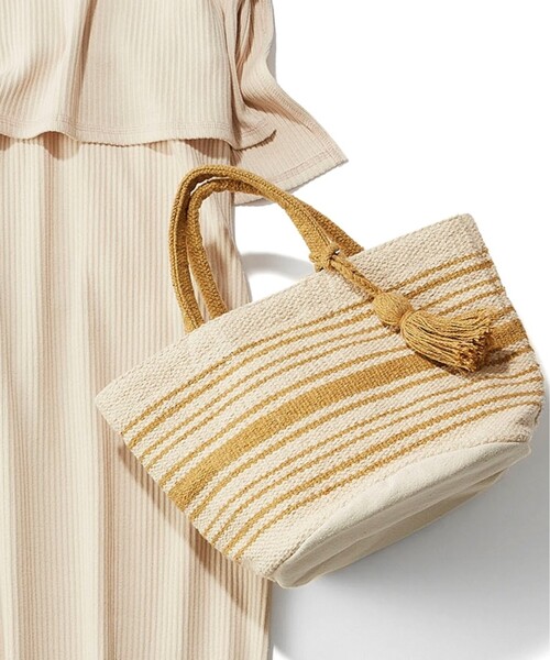 SHOO・LA・RUE（シューラルー）の「◆【インド綿】丸底ボーダートート（トートバッグ・レディース・ベージュ系その他2/ブラック系2/イエロー系2・00）」の4枚目の写真