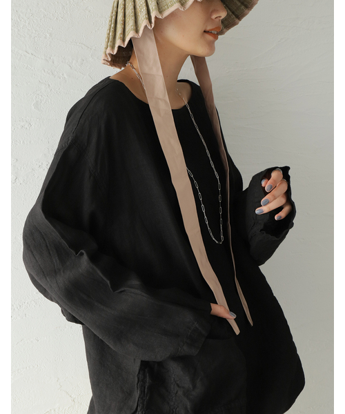 ARMEN(アーメン)の「【ARMEN/アーメン】 LINEN PLAIN CREW P/O BL:ブラウス(シャツ/ブラウス・レディース・ホワイト/ブラック・SMALL)」の3枚目の写真