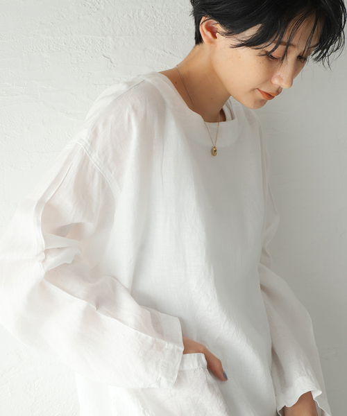 ARMEN(アーメン)の「【ARMEN/アーメン】 LINEN PLAIN CREW P/O BL:ブラウス(シャツ/ブラウス・レディース・ホワイト/ブラック・SMALL)」の7枚目の写真