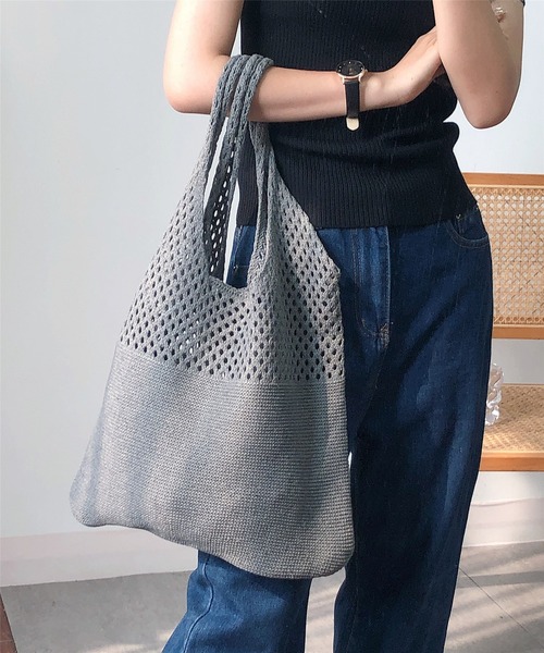 LA VORAGINE(ラ ヴォラジネ)の「網柄トートバッグ かごバッグ ショルダーバッグ(かごバッグ・レディース・ブラック/グレー/ホワイト/ベージュ/ブラウン・FREE)」の22枚目の写真