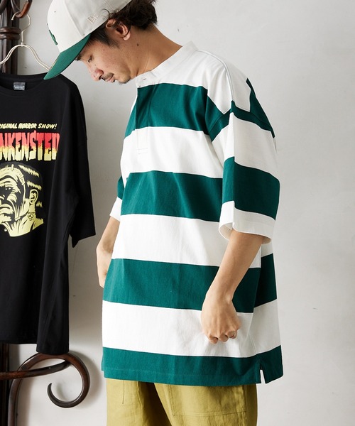 JOURNAL STANDARD relume(ジャーナルスタンダード レリューム)の「オーバーサイズ ボーダーラガーバンドカラーシャツ(Tシャツ/カットソー・メンズ・ネイビー/イエロー/グリーン/ボルドー・MEDIUM/LARGE)」の13枚目の写真