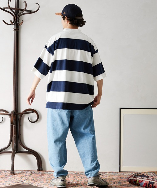 JOURNAL STANDARD relume(ジャーナルスタンダード レリューム)の「オーバーサイズ ボーダーラガーバンドカラーシャツ(Tシャツ/カットソー・メンズ・ネイビー/イエロー/グリーン/ボルドー・MEDIUM/LARGE)」の17枚目の写真