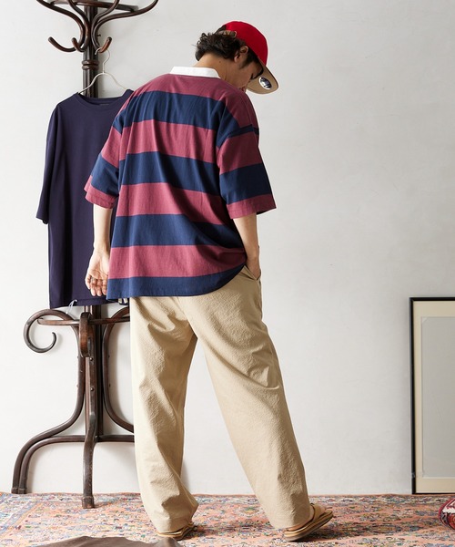 JOURNAL STANDARD relume(ジャーナルスタンダード レリューム)の「オーバーサイズ ボーダーラガーバンドカラーシャツ(Tシャツ/カットソー・メンズ・ネイビー/イエロー/グリーン/ボルドー・MEDIUM/LARGE)」の14枚目の写真