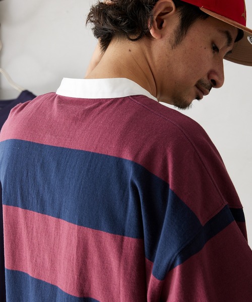 JOURNAL STANDARD relume(ジャーナルスタンダード レリューム)の「オーバーサイズ ボーダーラガーバンドカラーシャツ(Tシャツ/カットソー・メンズ・ネイビー/イエロー/グリーン/ボルドー・MEDIUM/LARGE)」の18枚目の写真