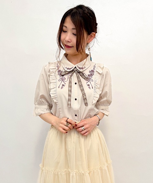 リボン付ローズ刺繍ブラウス(シャツ/ブラウス)|axes femme ...