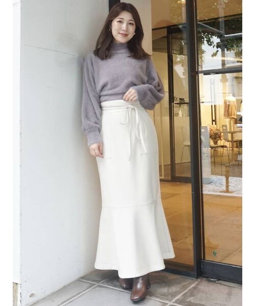 MERCURYDUO（マーキュリーデュオ）の「ハイウエストフェイクレザースカート（スカート・レディース・ブラウン/アイボリー・SMALL/MEDIUM）」の3枚目の写真