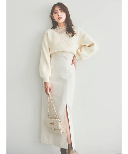 dazzlin(ダズリン)の「チュールレイヤードカシュクールニット(ニット/セーター・レディース・モカ/ピンク/ブルー/オフホワイト/ベージュ・FREE)」の6枚目の写真