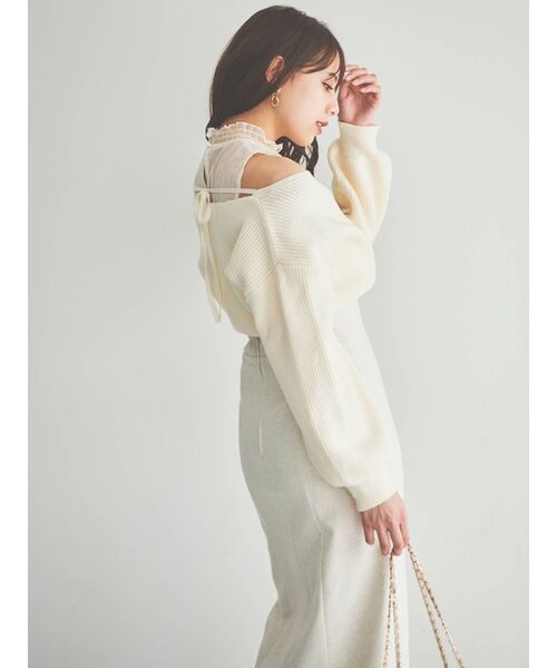 dazzlin(ダズリン)の「チュールレイヤードカシュクールニット(ニット/セーター・レディース・モカ/ピンク/ブルー/オフホワイト/ベージュ・FREE)」の16枚目の写真