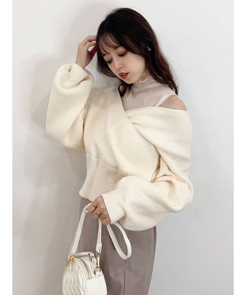 dazzlin(ダズリン)の「チュールレイヤードカシュクールニット(ニット/セーター・レディース・モカ/ピンク/ブルー/オフホワイト/ベージュ・FREE)」の7枚目の写真