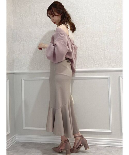 dazzlin(ダズリン)の「チュールレイヤードカシュクールニット(ニット/セーター・レディース・モカ/ピンク/ブルー/オフホワイト/ベージュ・FREE)」の12枚目の写真