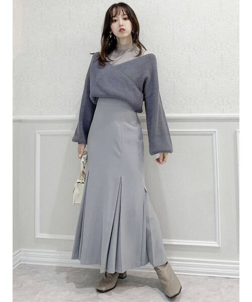 dazzlin(ダズリン)の「チュールレイヤードカシュクールニット(ニット/セーター・レディース・モカ/ピンク/ブルー/オフホワイト/ベージュ・FREE)」の9枚目の写真