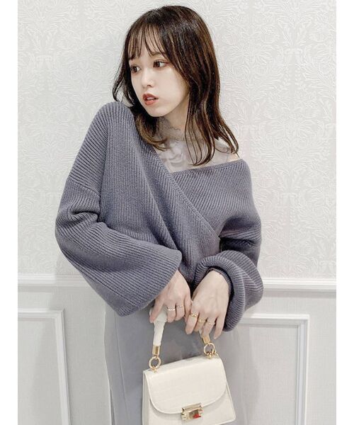 dazzlin(ダズリン)の「チュールレイヤードカシュクールニット(ニット/セーター・レディース・モカ/ピンク/ブルー/オフホワイト/ベージュ・FREE)」の14枚目の写真