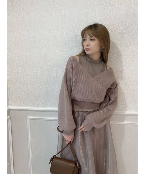 dazzlin(ダズリン)の「チュールレイヤードカシュクールニット(ニット/セーター・レディース・モカ/ピンク/ブルー/オフホワイト/ベージュ・FREE)」の20枚目の写真