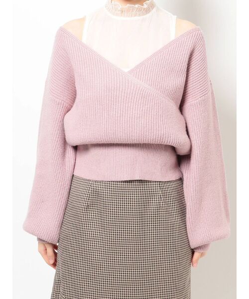 dazzlin(ダズリン)の「チュールレイヤードカシュクールニット(ニット/セーター・レディース・モカ/ピンク/ブルー/オフホワイト/ベージュ・FREE)」の15枚目の写真