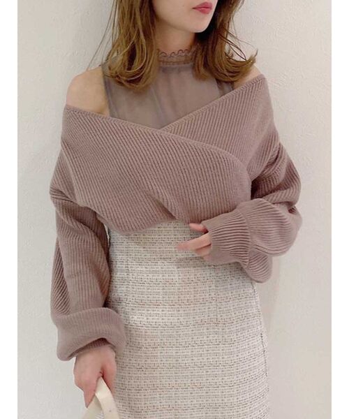 dazzlin(ダズリン)の「チュールレイヤードカシュクールニット(ニット/セーター・レディース・モカ/ピンク/ブルー/オフホワイト/ベージュ・FREE)」の3枚目の写真