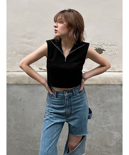 ENVYM（アンビー）の「ハーフＺＩＰＮ／Ｓ　ＴＯＰＳ（Tシャツ/カットソー・レディース・ホワイト/ブラック・FREE）」の3枚目の写真