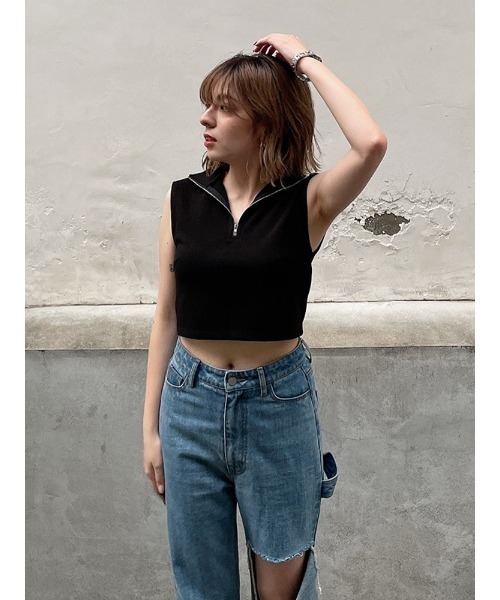 ENVYM（アンビー）の「ハーフＺＩＰＮ／Ｓ　ＴＯＰＳ（Tシャツ/カットソー・レディース・ホワイト/ブラック・FREE）」の4枚目の写真