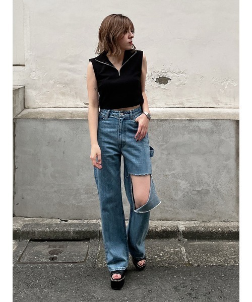 ENVYM（アンビー）の「ハーフＺＩＰＮ／Ｓ　ＴＯＰＳ（Tシャツ/カットソー・レディース・ホワイト/ブラック・FREE）」の6枚目の写真