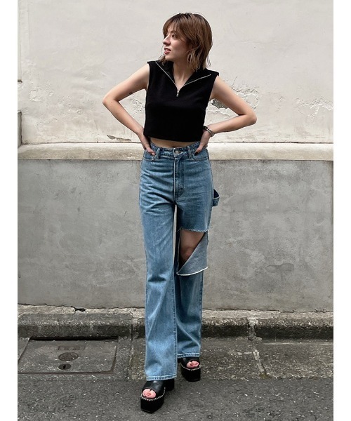 ENVYM（アンビー）の「ハーフＺＩＰＮ／Ｓ　ＴＯＰＳ（Tシャツ/カットソー・レディース・ホワイト/ブラック・FREE）」の7枚目の写真