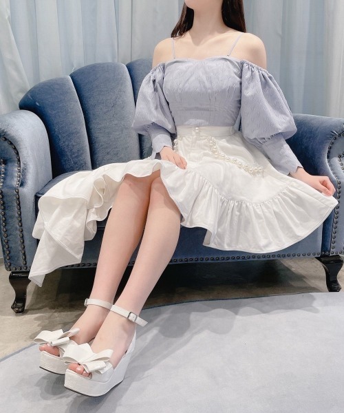 PAIN(ペイン)の「ハートジャガード2wayパフトップス(シャツ/ブラウス・レディース・ブルー/アイボリー・FREE)」の11枚目の写真