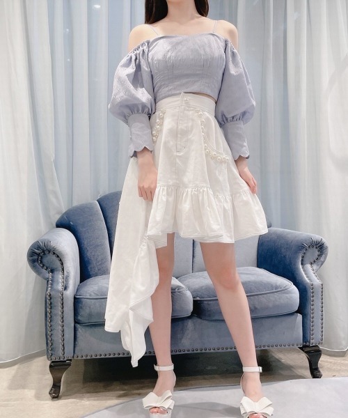 PAIN(ペイン)の「ハートジャガード2wayパフトップス(シャツ/ブラウス・レディース・ブルー/アイボリー・FREE)」の12枚目の写真