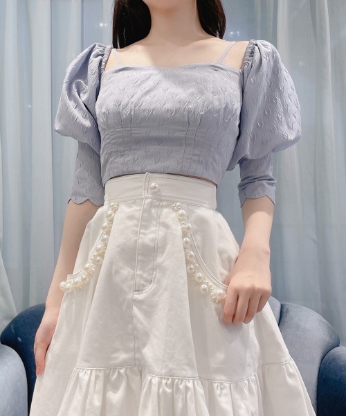 PAIN(ペイン)の「ハートジャガード2wayパフトップス(シャツ/ブラウス・レディース・ブルー/アイボリー・FREE)」の13枚目の写真