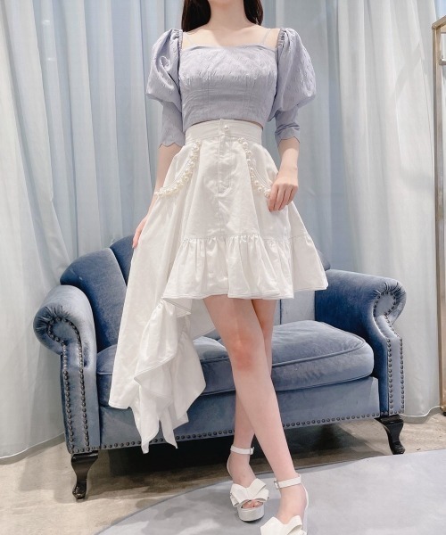 PAIN(ペイン)の「ハートジャガード2wayパフトップス(シャツ/ブラウス・レディース・ブルー/アイボリー・FREE)」の14枚目の写真