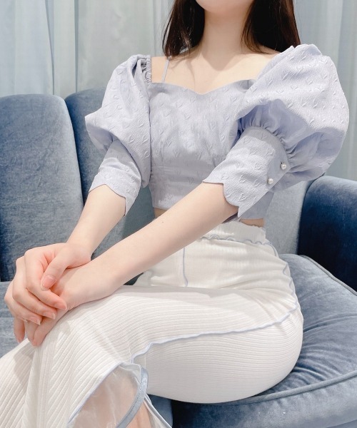 PAIN(ペイン)の「ハートジャガード2wayパフトップス(シャツ/ブラウス・レディース・ブルー/アイボリー・FREE)」の17枚目の写真