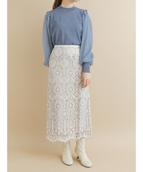 Te chichi（テチチ）の「コードレースタイトスカート（スカート・レディース・オフホワイト/ブルー/チャコール・MEDIUM/SMALL）」の4枚目の写真