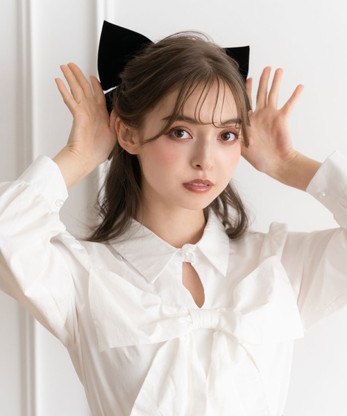 DearMyLoveRose(ディアマイラブローズ)の「ビッグリボンベロアバレッタ(その他ヘアアクセサリー・レディース・ブラック/ブラック×ホワイト/ブラック×ブラック・FREE)」の5枚目の写真