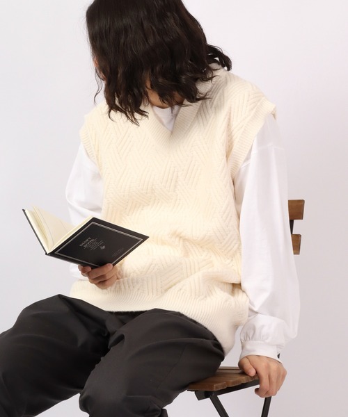 FUNALIVE（ファンアライブ）の「Sunsweet ニットベスト（ベスト・レディース・ネイビー/ホワイト/ブラック・L/M）」の2枚目の写真