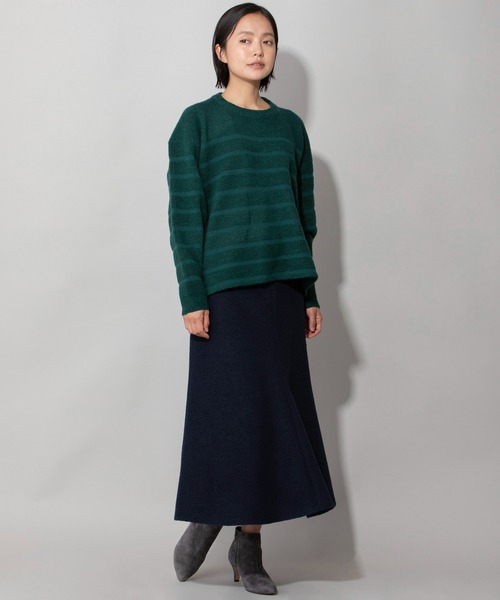 Munich（ミューニック）の「ダブルジャガードボーダークルーネックプルオーバー（ニット/セーター・レディース・ホワイト/ブラウン/グリーン・FREE）」の4枚目の写真