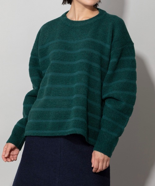 Munich（ミューニック）の「ダブルジャガードボーダークルーネックプルオーバー（ニット/セーター・レディース・ホワイト/ブラウン/グリーン・FREE）」の11枚目の写真