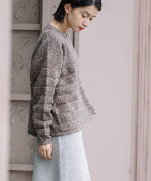 Munich（ミューニック）の「ダブルジャガードボーダークルーネックプルオーバー（ニット/セーター・レディース・ホワイト/ブラウン/グリーン・FREE）」の22枚目の写真