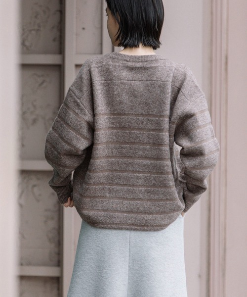 Munich（ミューニック）の「ダブルジャガードボーダークルーネックプルオーバー（ニット/セーター・レディース・ホワイト/ブラウン/グリーン・FREE）」の15枚目の写真