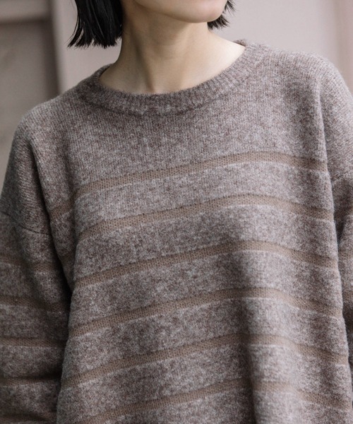 Munich（ミューニック）の「ダブルジャガードボーダークルーネックプルオーバー（ニット/セーター・レディース・ホワイト/ブラウン/グリーン・FREE）」の9枚目の写真