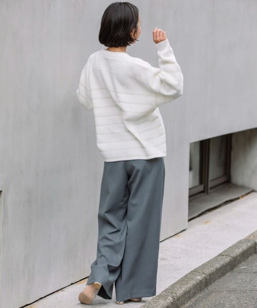 Munich（ミューニック）の「ダブルジャガードボーダークルーネックプルオーバー（ニット/セーター・レディース・ホワイト/ブラウン/グリーン・FREE）」の16枚目の写真