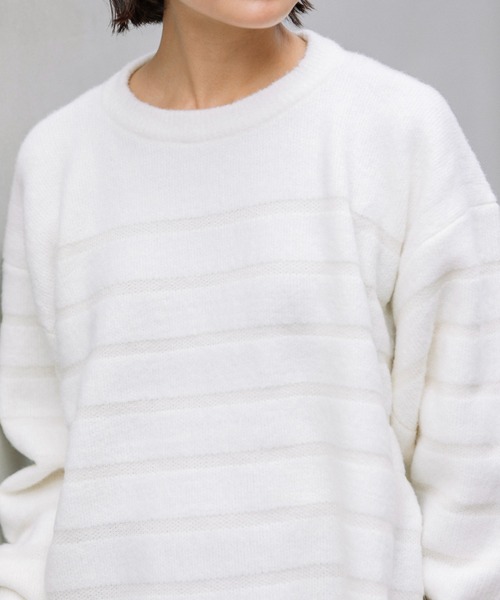 Munich（ミューニック）の「ダブルジャガードボーダークルーネックプルオーバー（ニット/セーター・レディース・ホワイト/ブラウン/グリーン・FREE）」の20枚目の写真