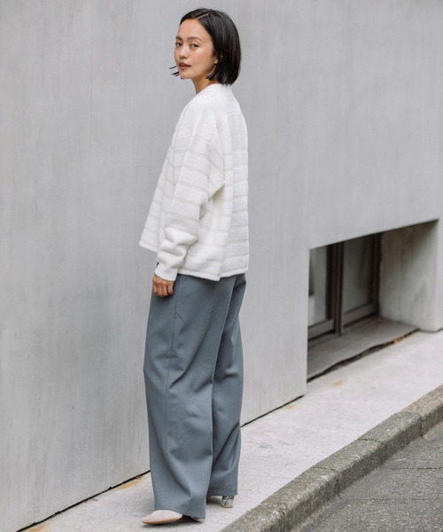 Munich（ミューニック）の「ダブルジャガードボーダークルーネックプルオーバー（ニット/セーター・レディース・ホワイト/ブラウン/グリーン・FREE）」の13枚目の写真