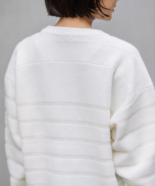 Munich（ミューニック）の「ダブルジャガードボーダークルーネックプルオーバー（ニット/セーター・レディース・ホワイト/ブラウン/グリーン・FREE）」の7枚目の写真