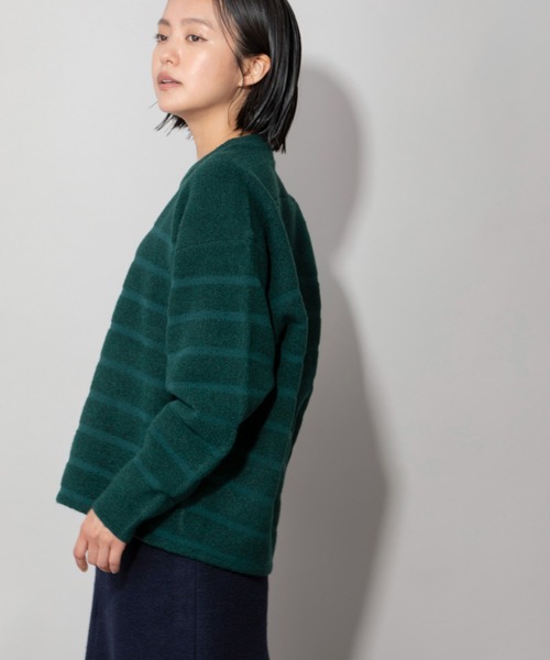 Munich（ミューニック）の「ダブルジャガードボーダークルーネックプルオーバー（ニット/セーター・レディース・ホワイト/ブラウン/グリーン・FREE）」の8枚目の写真