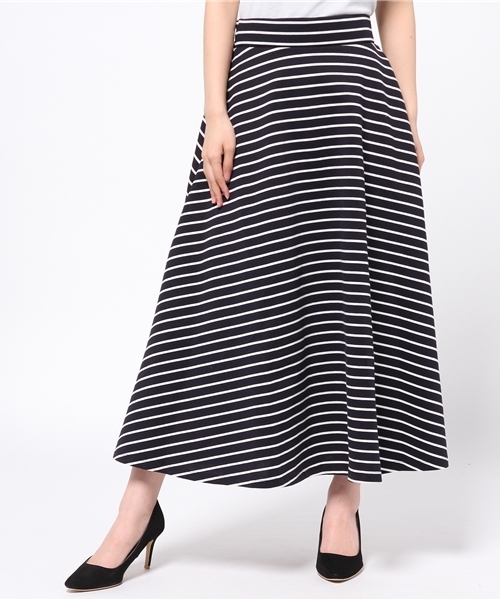 earth music&ecology（アースミュージックアンドエコロジー）の「【すきな丈スカート】ボーダーロングフレアスカート（スカート・レディース・アイボリー/ネイビー・FREE）」の2枚目の写真