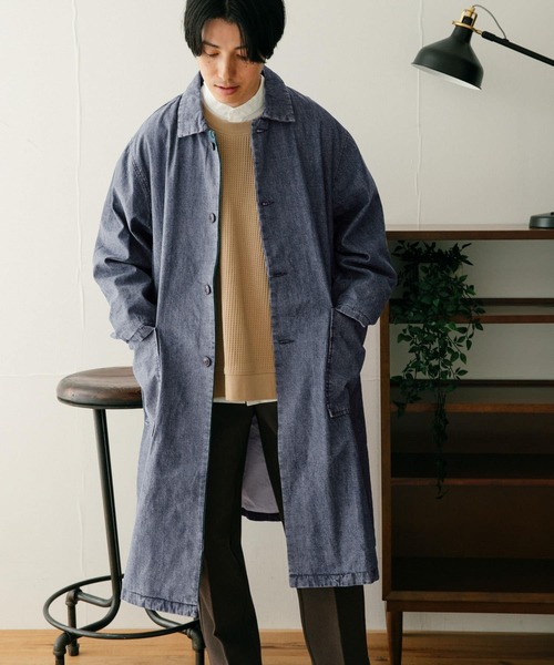ITEMS URBANRESEARCH（アイテムズ アーバンリサーチ）の「スラブデニム バルマカーンオーバーコート（ステンカラーコート・メンズ・インディゴブルー/ライトインディゴブルー・LARGE/MEDIUM）」の3枚目の写真