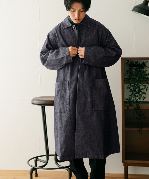 ITEMS URBANRESEARCH（アイテムズ アーバンリサーチ）の「スラブデニム バルマカーンオーバーコート（ステンカラーコート・メンズ・インディゴブルー/ライトインディゴブルー・LARGE/MEDIUM）」の14枚目の写真