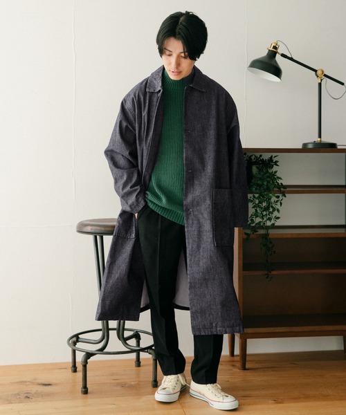 ITEMS URBANRESEARCH（アイテムズ アーバンリサーチ）の「スラブデニム バルマカーンオーバーコート（ステンカラーコート・メンズ・インディゴブルー/ライトインディゴブルー・LARGE/MEDIUM）」の17枚目の写真