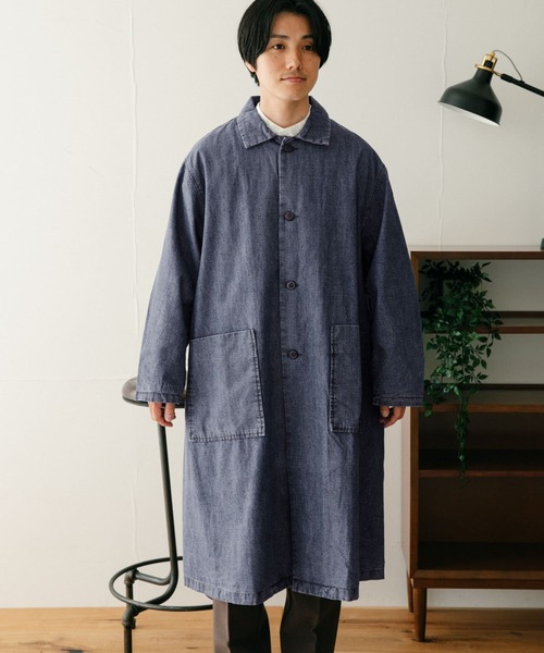 ITEMS URBANRESEARCH（アイテムズ アーバンリサーチ）の「スラブデニム バルマカーンオーバーコート（ステンカラーコート・メンズ・インディゴブルー/ライトインディゴブルー・LARGE/MEDIUM）」の19枚目の写真